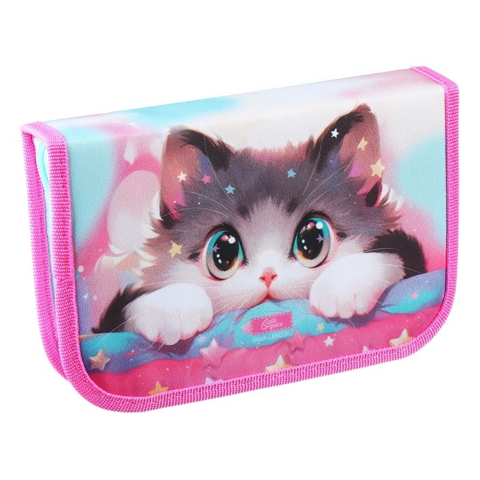 Пенал 1 секция, 130 х 210 х 40 мм, 2 откидные планки, тканевый, Calligrata TOP, Content Пенал 1 секция, 130 х 210 х 40 мм, 2 откидные планки, тканевый, Calligrata TOP, Content "Котик корея"