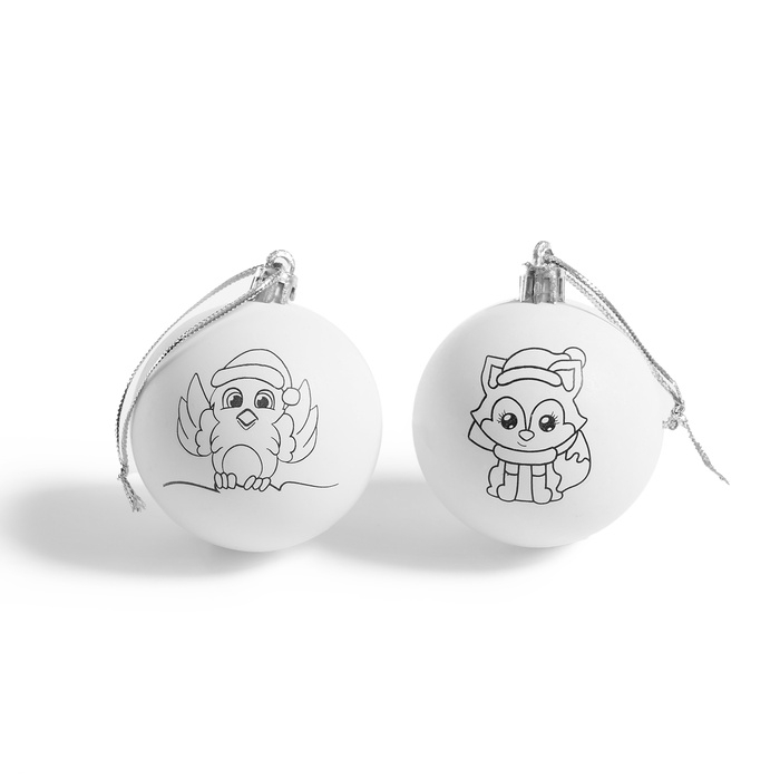 Ёлочные шары под раскраску на новый год «Новогодняя сказка», 2 шт, набор для творчества Ёлочные шары под раскраску на новый год «Новогодняя сказка», 2 шт, набор для творчества