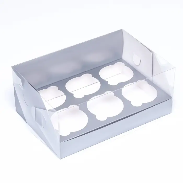 Коробка для 6 капкейков 23.5&times;16&times;10 см, серебро