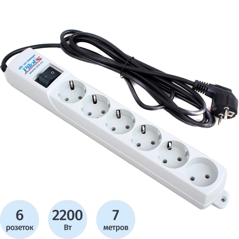 Сетевой фильтр PILOT-S (6/7м/10А/80Дж/белый)