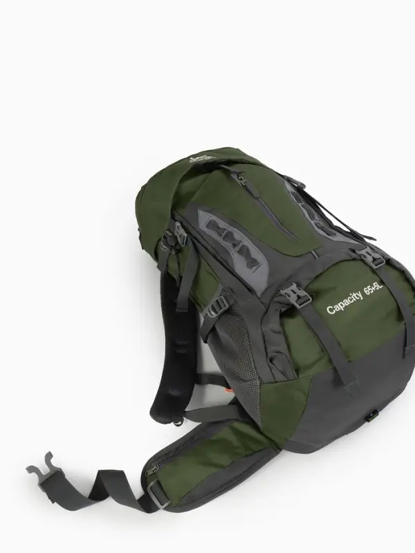 Рюкзак тур 65+5л, 30*20*53, отдел на шнурке, 5нар+2вн кармана, цвет хаки