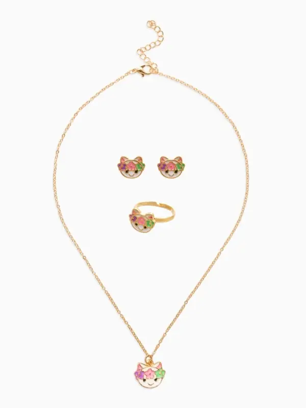 Набор детский &laquo;Выбражулька. Котик&raquo;, 3 предмета: кулон, кольцо, серьги, разноцветный в золоте