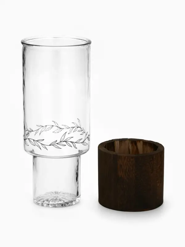 Ваза для цветов стеклянная с деревянной подставкой, 25.5&times;10 см, 1.25 литра