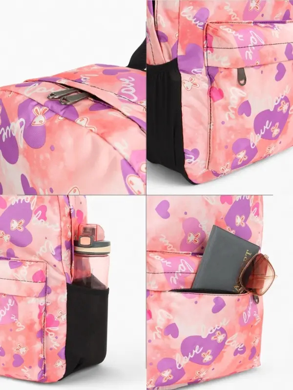 Рюкзак школьный на молнии, с карманами, с рисунком, размер 30&times;13&times;42 см, розовый