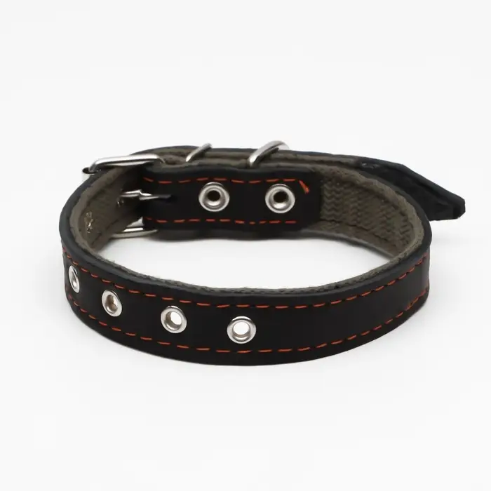 Ошейник комбинированный, безразмерный, 54&times;2.5 см, ОШ 17-45 см, кожа, брезент, чёрный