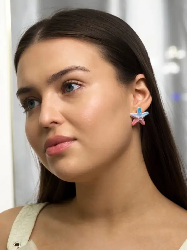 Серьги пластик &laquo;Морская звезда&raquo;, розовый, голубой