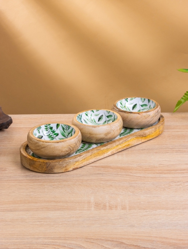 Набор розеток на подносе  Набор розеток на подносе "Оливковая ветвь" (3 шт) дерево манго 33,5х13х6,5 см