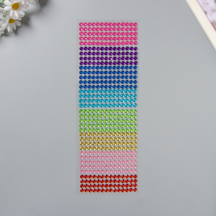 Наклейка пластик стразы "Радуга 8 цветов" d=0,6 см 32х10,5 см