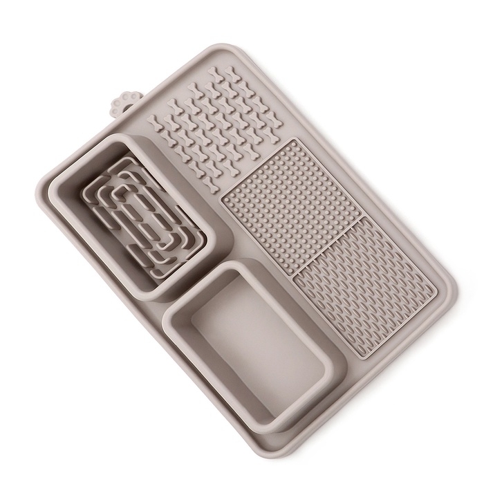 Коврик для лизания на присосках с мисками 30 х 20 см, серый Коврик для лизания на присосках с мисками 30 х 20 см, серый