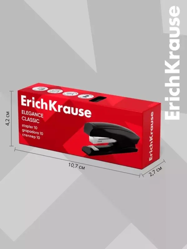 Степлер канцелярский № 10, ErichKrause Elegance, до 20 листов, встроенный антистеплер, черный
