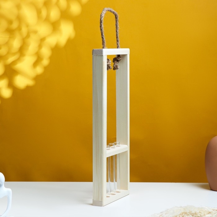 Кашпо деревянное 46×15×4 см с 3 колбами 15 см  Кашпо деревянное 46×15×4 см с 3 колбами 15 см "Рамка Экстра", ручка Дарим Красиво