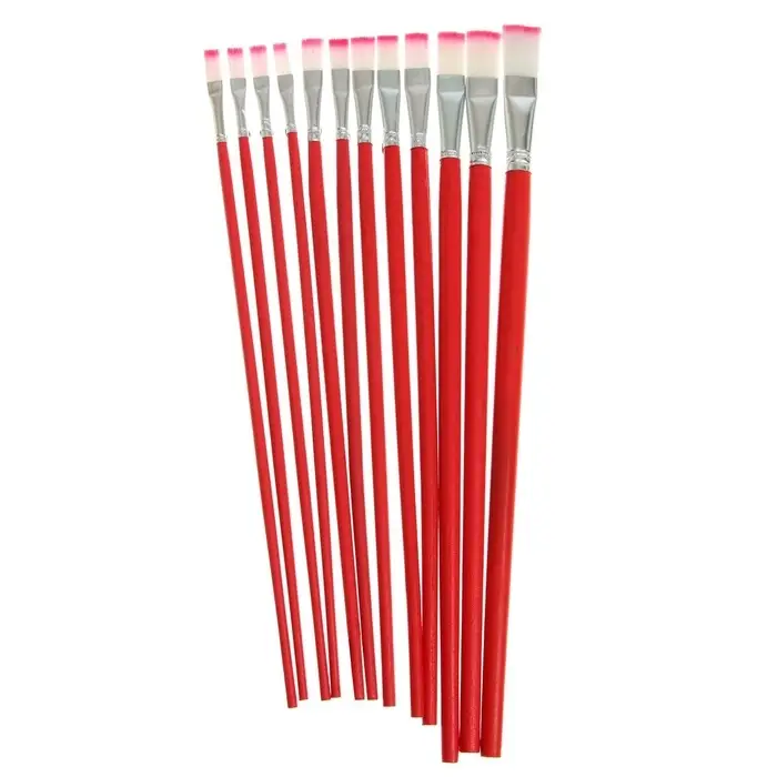 Набор кистей для рисования, нейлон, 12 штук: №1, 2, 3, 4, 5, 6, 7, 8, 9, 10, 11, 12, плоские, деревянная ручка, международный размер