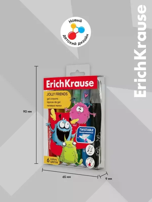 Гелевые мелки 6 цв ErichKrause Jolly Friends, с европодвесом