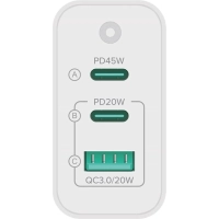 Зарядное устройство сетевое PERO TC17 USB-A QC 3.0 + 2х USB-C PD, 65W белый