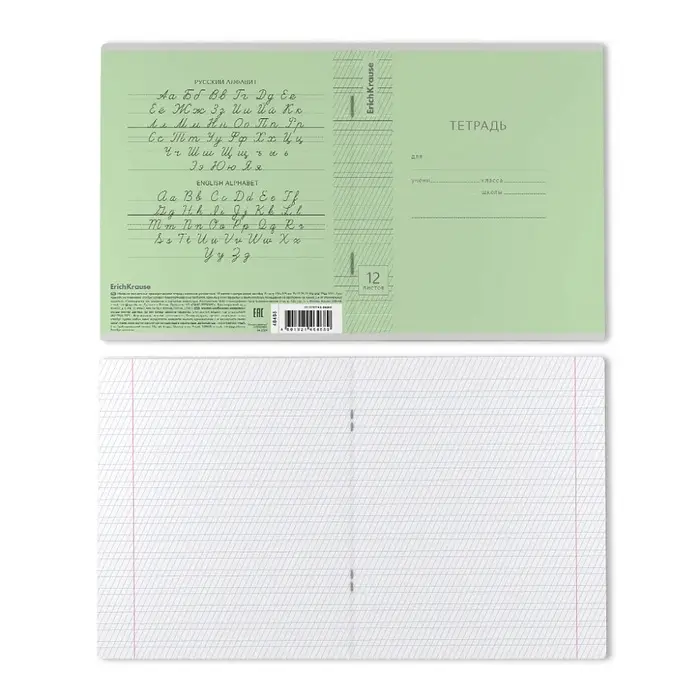 Тетрадь 12 листов в частую косую линейку, ErichKrause &laquo;Классика&raquo;, обложка мелованный картон, зелёная