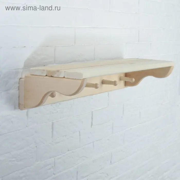 Полка - вешалка для бани и сауны, 57&times;18&times;12 см, деревянная, настенная, 5 крючков, &laquo;Добропаровъ&raquo;