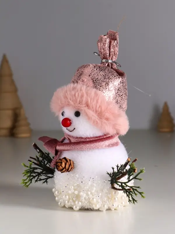 Декор  Декор "Снеговичок в розовом колпаке, в бусинках" 14х12х8 см