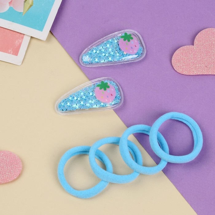 Набор для волос Набор для волос "Ариэль" (4 резинки 4 см, 2 невидимки 5 см) классика, голубой