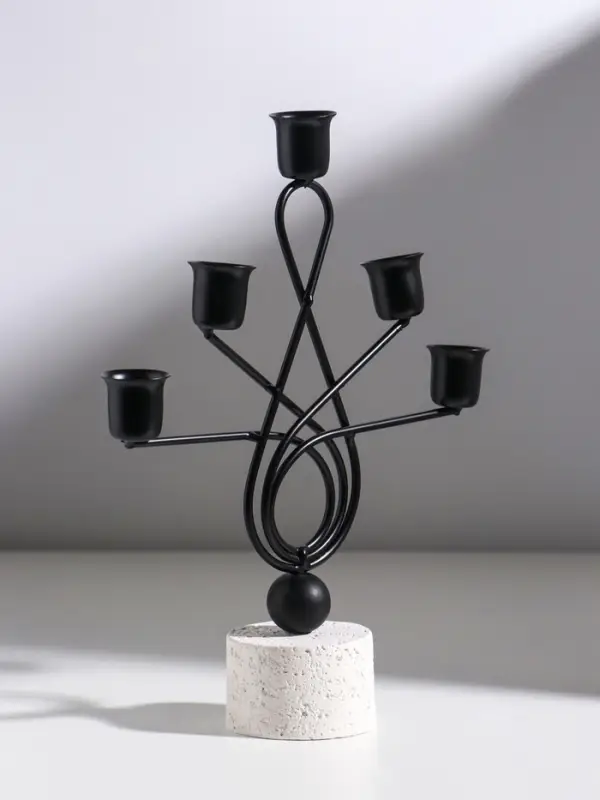 Подсвечник металл, дерево на 5 свечей  Подсвечник металл, дерево на 5 свечей "Викторианский" d=2,5 см чёрный 22,2х7х28 см