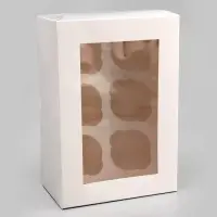 Коробка для 6 капкейков с окном, белая, 25&times;17&times;10 см