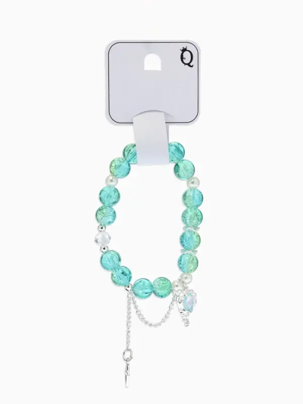 Браслет с подвесками &laquo;Сахарный. Сердце и искра&raquo;, шар № 10/8, d=6 см, зеленый, голубой в серебре