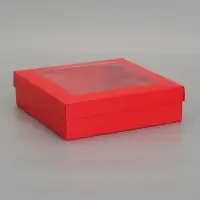 Коробка складная, крышка-дно,с окном, красная, 23 х 23 х 6,5 см