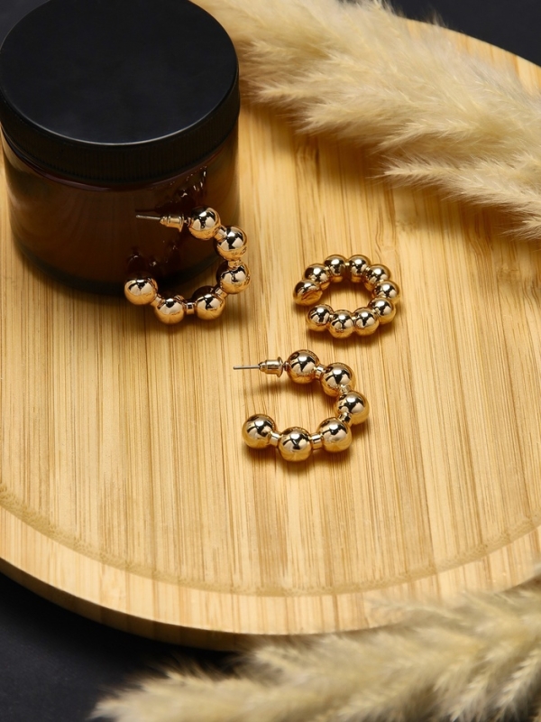 Набор серьги и каффы 3 шт «Бублики» дутые, цвет золото