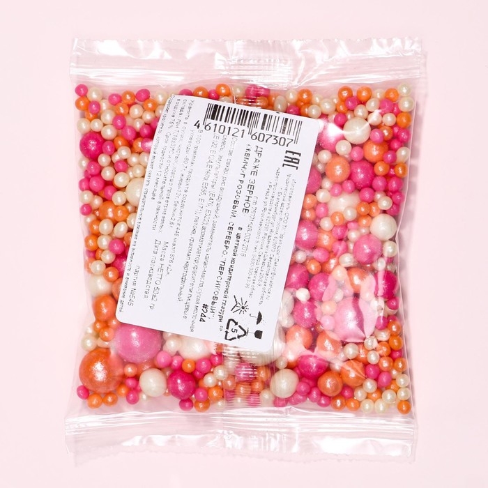 Посыпка кондитерская в цветной кондитерской глазури  Посыпка кондитерская в цветной кондитерской глазури "Жемчуг": персиковая, розовая,серебряная", 50 г