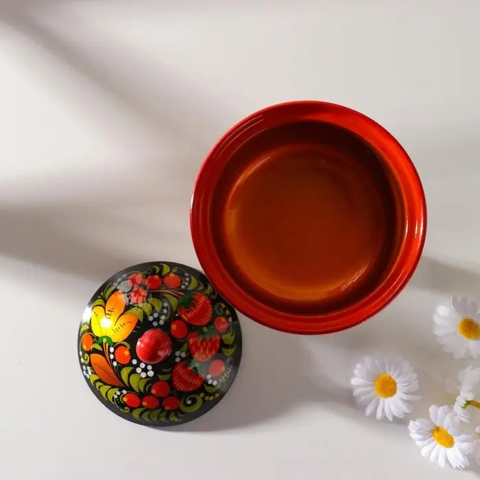 Конфетница, с крышкой, большая, хохлома Конфетница, с крышкой, большая, хохлома