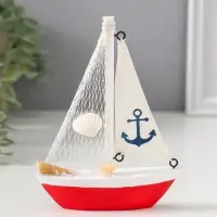 Сувенир дерево "Парусная лодка с якорем на парусе" бело-красный 11х2,5х14 см