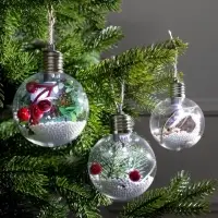 Набор ёлочных шаров &laquo;Зимний лес&raquo;, 3 шт., d=8 см, 1 LED, от батареек, свечение белое