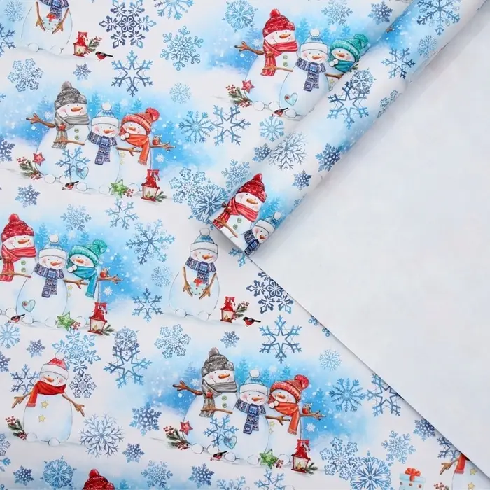 Упаковочная бумага на Новый год &laquo;Снеговички&raquo;, 70&times;100 см, глянцевая