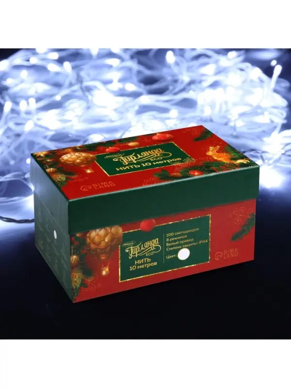 Гирлянда &laquo;Нить&raquo; 10 м, IP44, белая нить, 100 LED, свечение белое, 8 режимов, 220 В