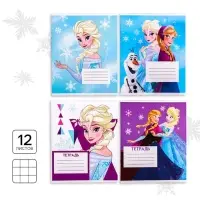 Тетрадь в клетку 12 листов, 4 вида МИКС, обложка мелованная бумага, &laquo;Холодное сердце&raquo;