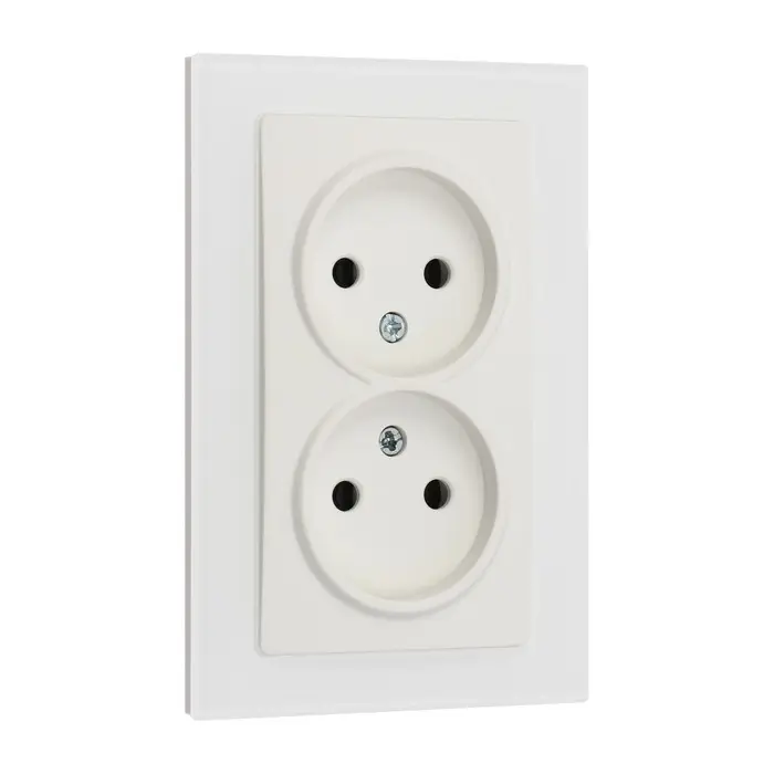 Розетка TOT Matte Glass, 10 А, стекло, скрытая, двухместная, без заземления, белая