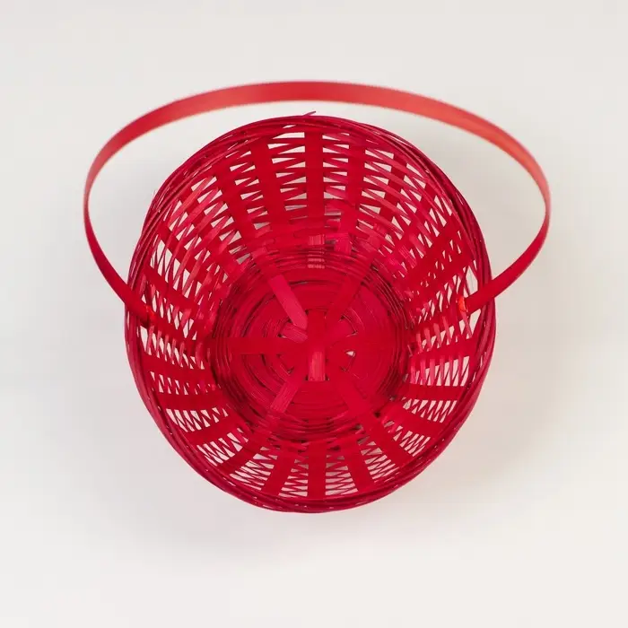 Корзина плетёная, бамбук, d=19xH5 см, красный