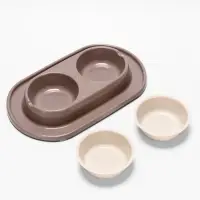 Миска двойная для животных &laquo;Мур-мяу&raquo;, 300 мл, на подставке, пластик, бежевая