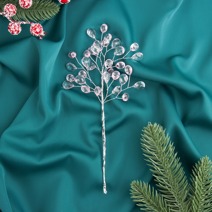 Новогодняя ветка декоративная «Зимнее волшебство. Хрустальная сказка», пластик, 23 см, овал розовый Новогодняя ветка декоративная «Зимнее волшебство. Хрустальная сказка», пластик, 23 см, овал розовый