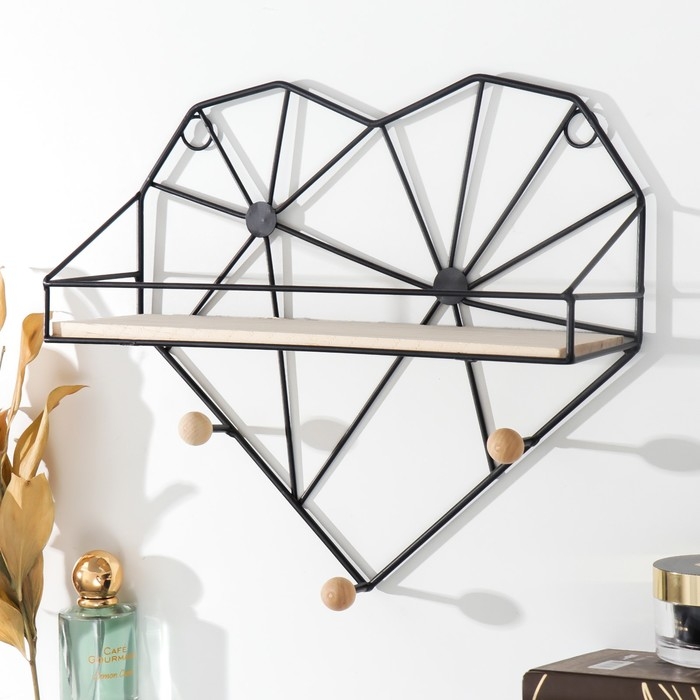 Крючки декоративные металл с полочкой Крючки декоративные металл с полочкой "Лофт. Сердце" чёрный 28,5х9х30 см