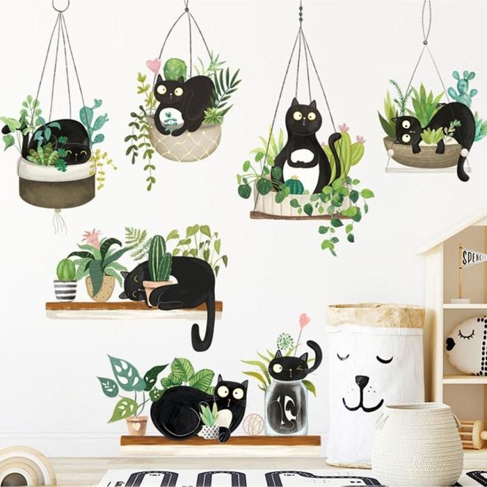 Наклейка пластик интерьерная цветная Наклейка пластик интерьерная цветная "Чёрные котики и растения" 30х90 см набор 2 листа