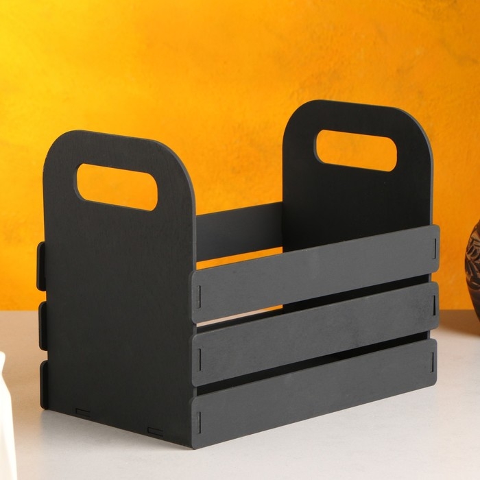 Кашпо деревянное 25×15×20 см  Кашпо деревянное 25×15×20 см "Кармен", ручки вырезы боковые, чёрный Дарим Красиво