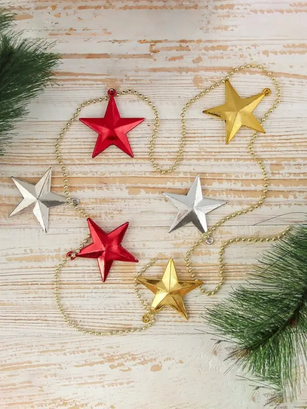 Бусы на ёлку &laquo;Разноцветные звёздочки&raquo;, 5.5 см, длина 1 м, золотисто - красные