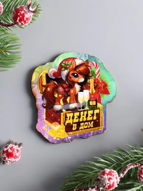 Магнит новогодний 2026 «Денег в дом», размер магнита 7×7 см