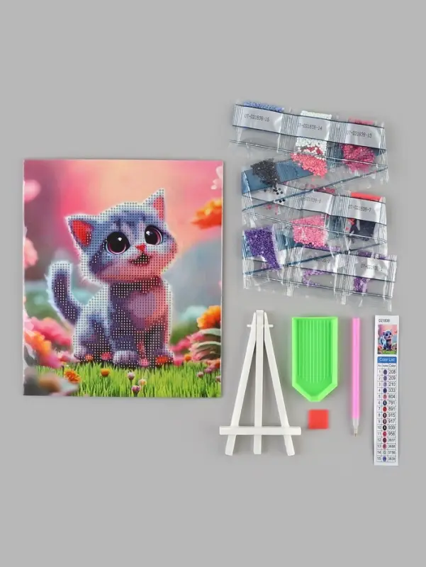 Алмазная мозаика &laquo;Котик на лужайке&raquo; 21&times;25 см, с мольбертом