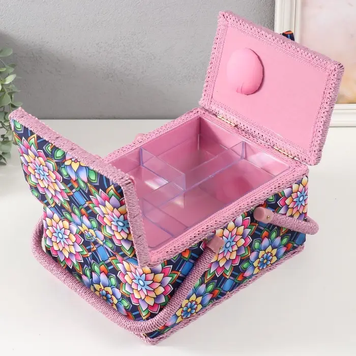 Шкатулка для рукоделия и шитья &laquo;Цветы калейдоскопа&raquo;, хранение ниток, иголок, мелочи, 19&times;26&times;14.5 см