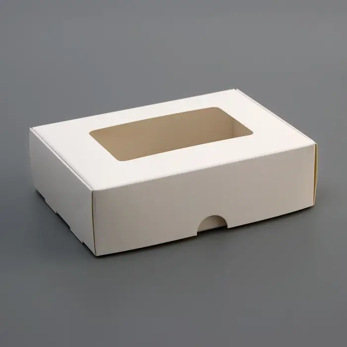 Коробка складная, с окном, белый, 14×10×4 см