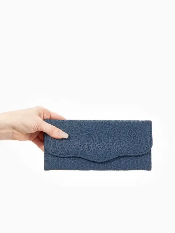 Кошелёк женский на магните, 19.5&times;2.5&times;9 см, с цветочным узором, тёмно-синий
