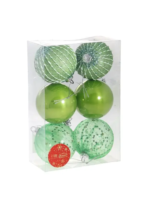Ёлочные игрушки &laquo;Кейлеб&raquo;, шары новогодние, d=8 см, набор 6 шт., зелёный