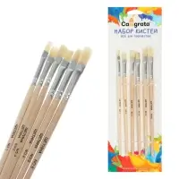 Набор кистей для рисования, щетина, 6 штук: № 1, 2, 3, 4, 5, 6, плоские, деревянная ручка, международный размер