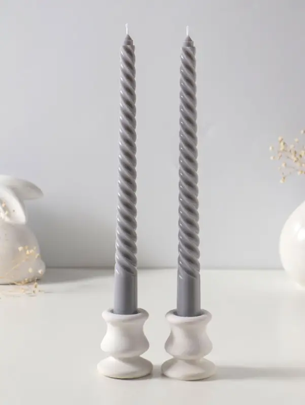 Набор свечей витых 25 см, 2 шт., 57 г, 5 ч, серый